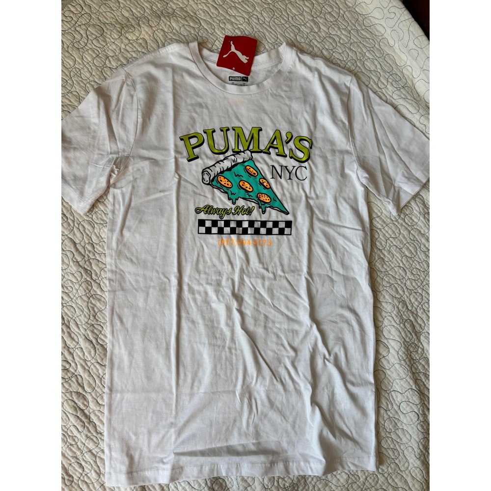Puma Boys XL 18-20 Always Hot NYC Pizza Graphic T-Shirt‎ White